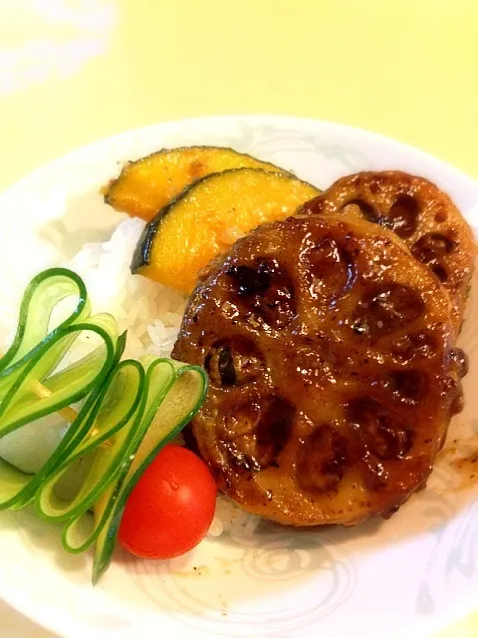 蓮根はさみ焼き丼にしてみました^_^|まうんてんさん