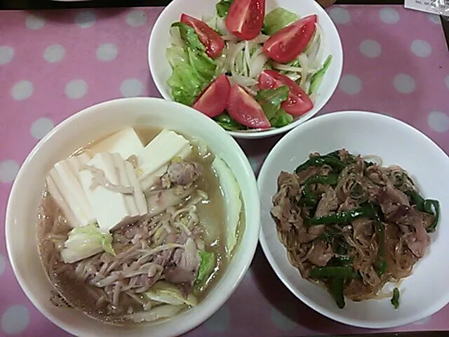 白菜豆腐鶏ガラ煮込み&牛肉春雨&サラダ|クラキティさん