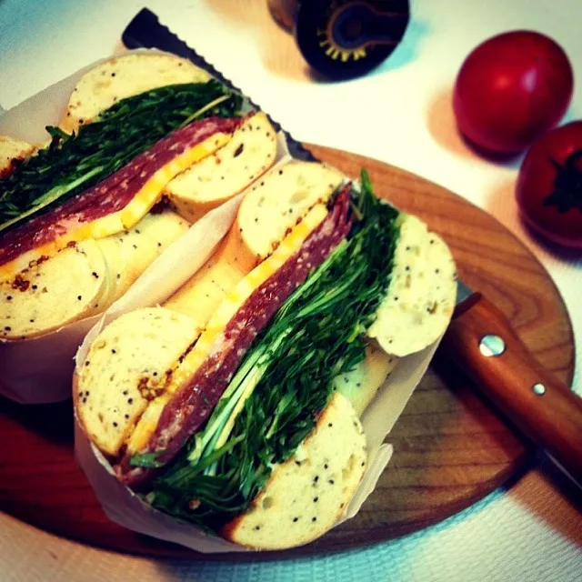 Prosciutto and Organic Green on Bagel ☕|tayukoさん