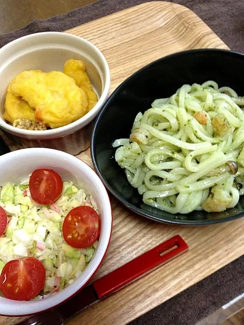 冷製バジルうどん、コールスロー、ナゲット☆|くうさん