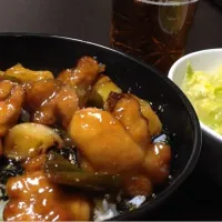 焼き鳥丼、キャベツと玉子スープ|谷 秀子さん