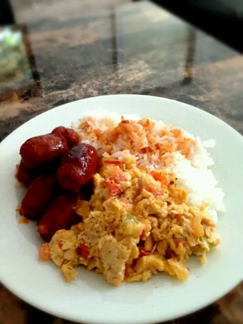 Sweet pork sausage and eggs with sweetened rice|marcさん