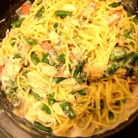 Snapdishの料理写真:Salmon carbonara|genko choutamaさん