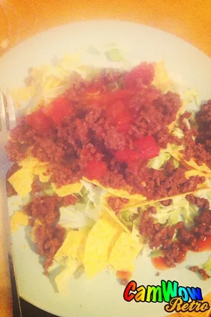 Snapdishの料理写真:**Taco salad**beef,lettuce, salsa, hot sauce and tortilla shells.|hannahさん