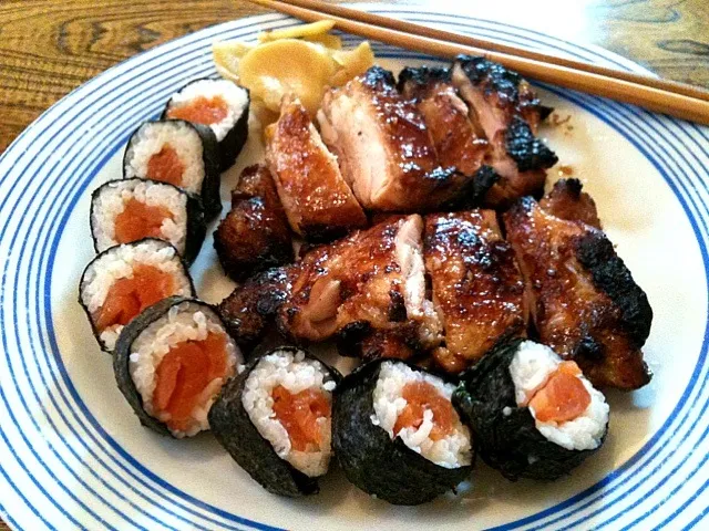 Smoke Salmon Sushi and Chicken Teriyaki|Eveさん