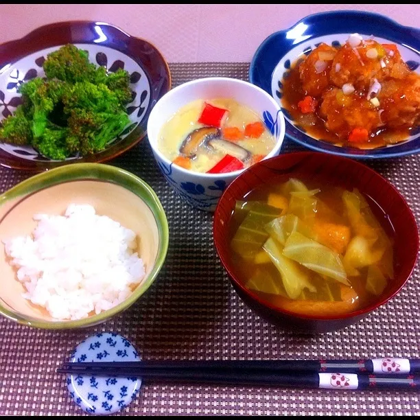 病み上がり食  鶏たんごのみぞれあんかけ/ブロッコリーの胡麻和え/茶碗蒸し|ティアラさん