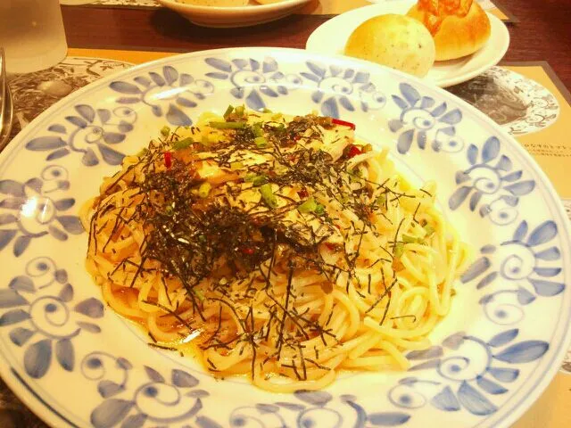 Snapdishの料理写真:鶏肉と高菜の甘辛ソースパスタ|みさん