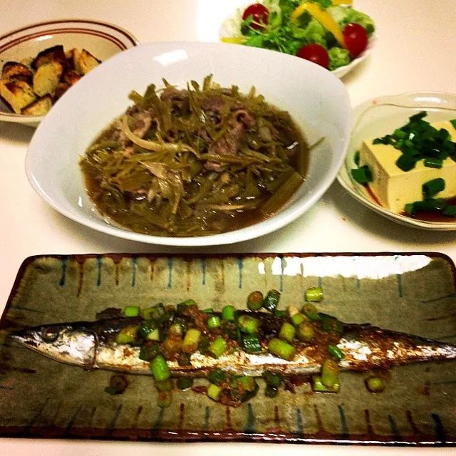 Snapdishの料理写真:Grilled saury Leek sauce🐟秋刀魚のネギだれ焼き|hinomizさん