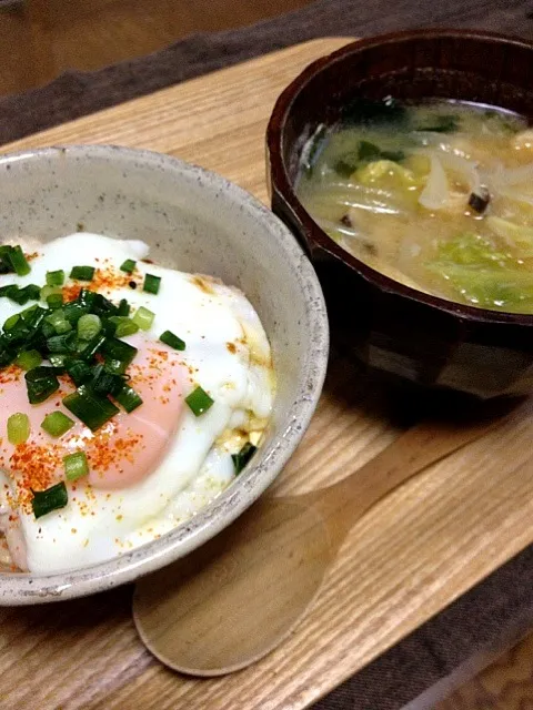 ホッケ納豆卵丼&味噌汁☆|くうさん