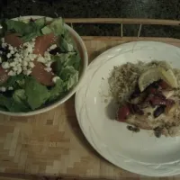 Snapdishの料理写真:Sea  Bass served over White Cheddar, Garlic and Roasted Red Pepper Quinoa with a Winter Citrus and Beet Salad|Wil Millerさん