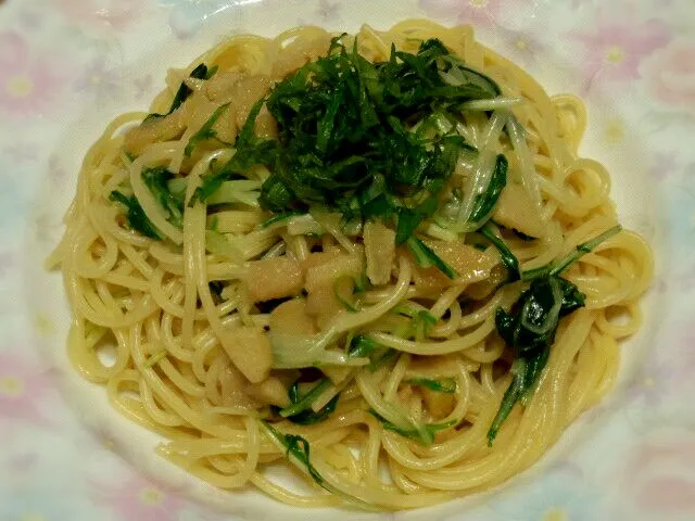 Snapdishの料理写真:カズノコと水菜のスパゲティ|しるばさん