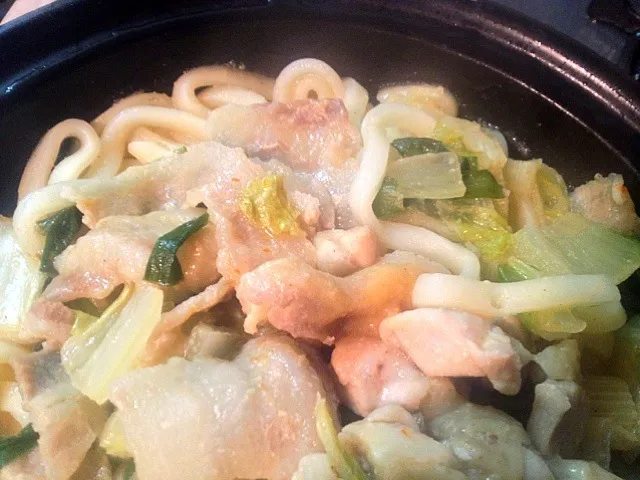 鶏肉・豚肉の味噌ダレレンジ蒸しのうどん|shenhuaさん