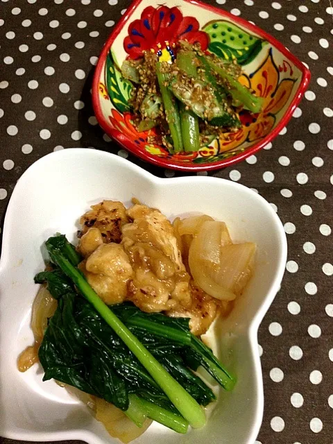 鶏肉の梅酒煮、青梗菜とオクラの胡麻和え|Alisaさん