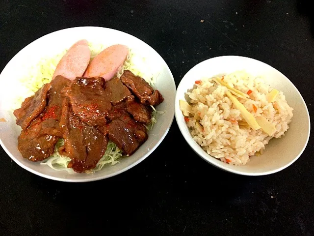 たけのこご飯と焼き肉サラダ|とっしーさん