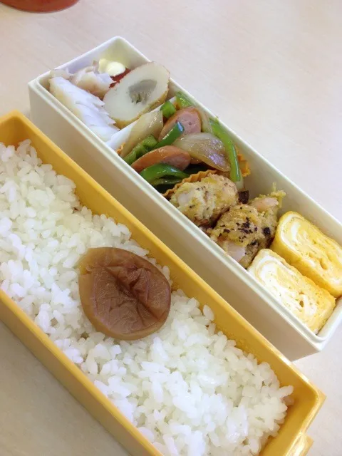 今日の弁当。メインは揚げないエビカツ|トモさん