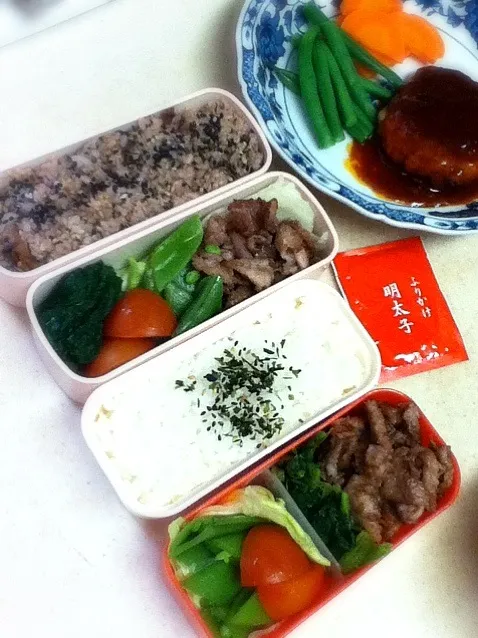 今日のJK&OL弁当。今夜は部の歓送迎会があるので、娘の夕食も用意してたら旦那が『ハンバーグだ！ハンバーグだ！』と騒ぐ。子供か君は^^; 今夜飲み会って言ってたじゃんw   Today's lunch box & daughter’s dinner plate.|hoppycowさん