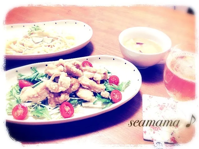 サックリ竜田揚げ＆🍺💕|seamama みささん