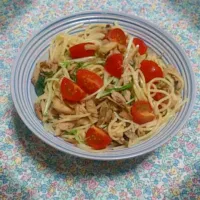 Snapdishの料理写真:水菜とツナと舞茸のパスタ|ぽちさん