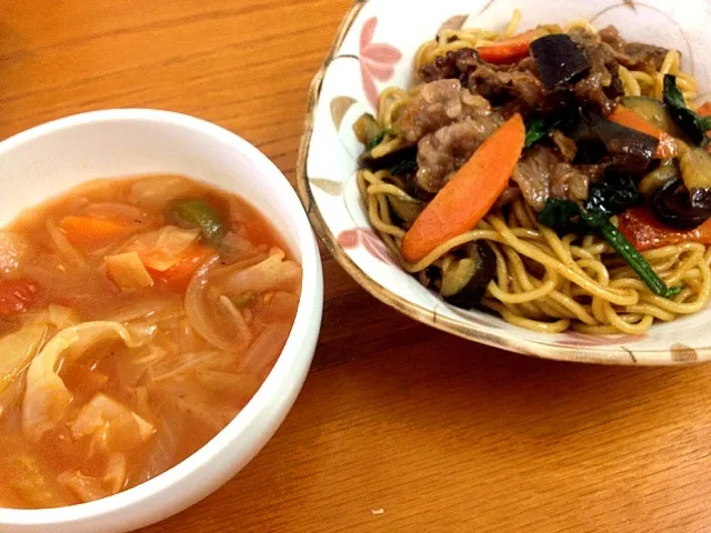 具沢山焼きそば＆煮込み野菜のトマトスープ|じゅりさん