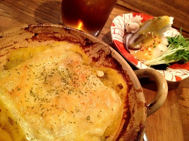 ジャーマンポテトチーズ焼きとイカとウドのぬた|tomoさん