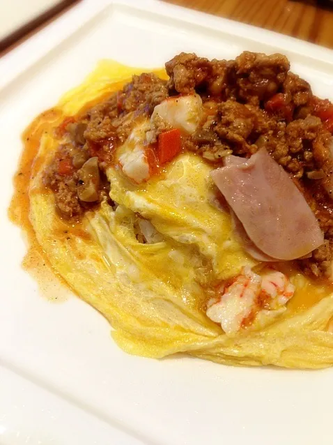 Omelet rice with shrimp and ham|PhUnGさん