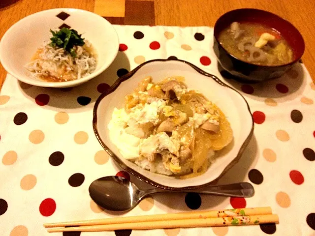 親子丼、豚汁、しらすおろし|なおさん