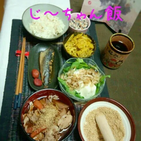 花粉症対策メニュー！じ～ちゃん(父)(≧▽≦)ご飯！甜茶でまろやか豚汁(無謀)、イワシ生姜煮、カレー蓮根キンピラ|ちゃおさん