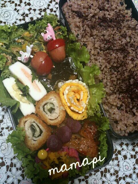 おはようごじゃります(*˘︶˘*)♡長男お一人様ゆかりちゃんご飯弁当☆日曜の朝ﾃﾞｽ♪今から渡辺篤史の建物探訪見ながら朝ごパン食べて～出勤準備します♪|katumi  ueharaさん