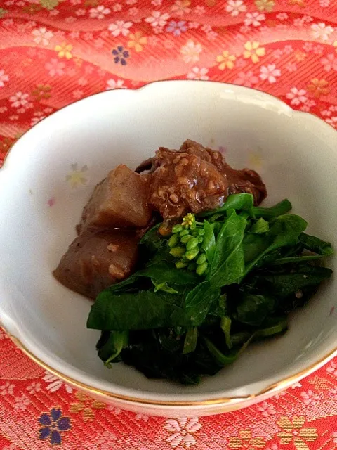 芋茎の醤油麹煮 菜の花添え|Junko Nakamuraさん