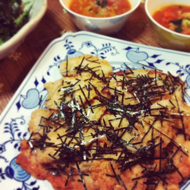 鶏胸肉をうすーく切って焼きました☆|おかなさん