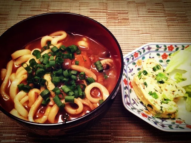 カレーうどん  葱入り卵焼き|ikukoさん