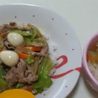 Snapdishの料理写真:中華丼と餃子スープ|マリノさん