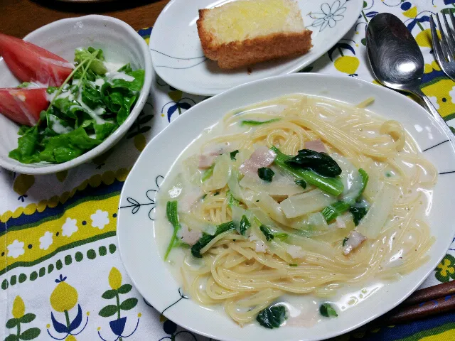 ほうれん草とベーコンのクリームスープパスタ|シェリリンさん