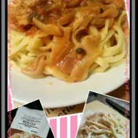 Snapdishの料理写真:手打ちパスタのトマトソース掛け|加藤智子さん