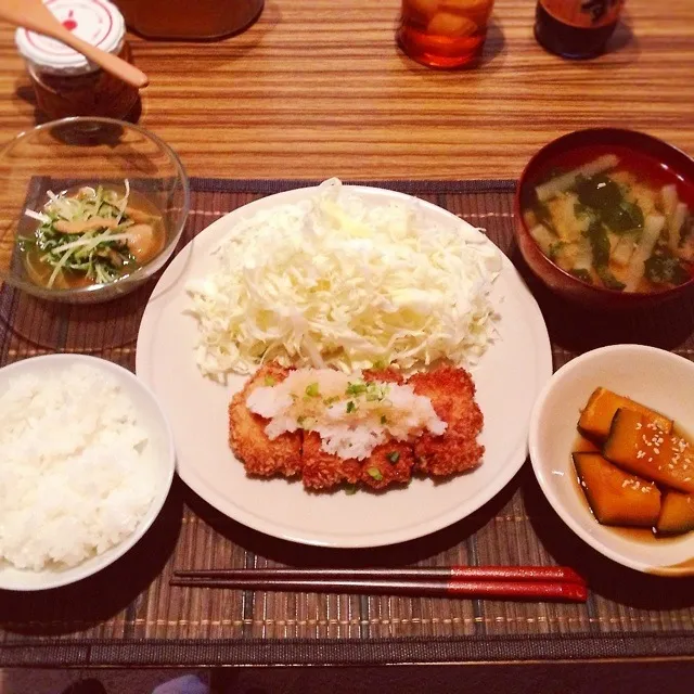 チキンカツ、カボチャの煮物、水菜と油揚げの煮浸し|はるさん