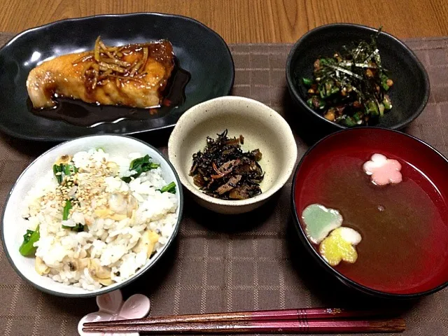 あさりと菜の花の混ぜごはん☆ぶりの照り焼き|ふゆみさん