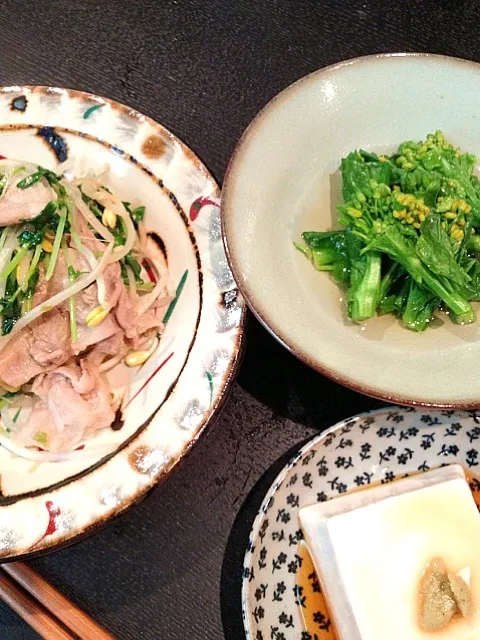 豆苗と豆もやしの中華炒め＆菜の花のおひたし|アキコさん