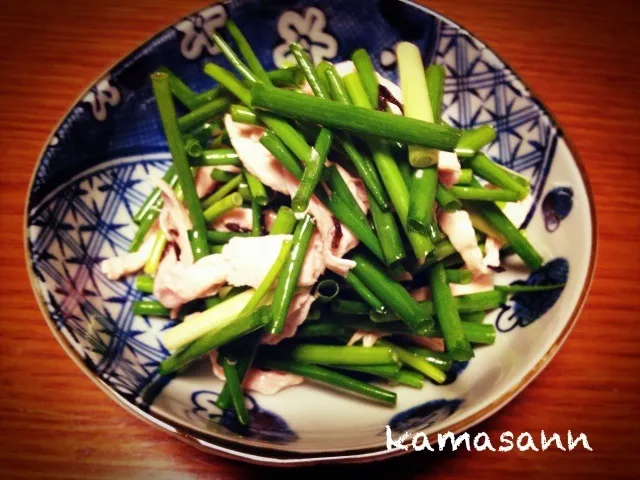 わけぎと蒸し鶏の和え物|かまさん