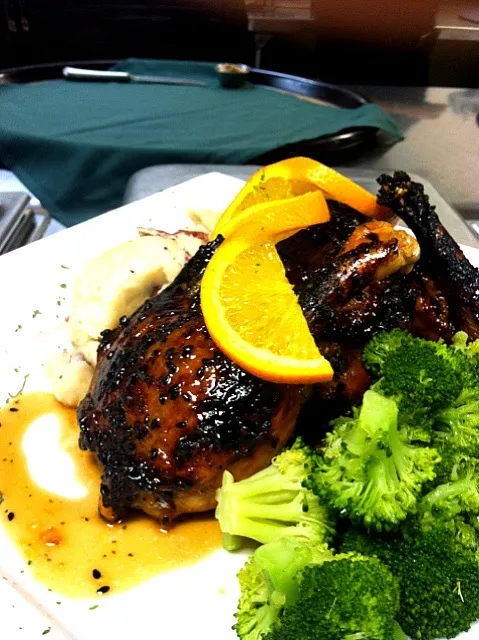 Snapdishの料理写真:Roasted duck caramelized with a sweet and spicy orange sesame glaze.....|j t yawgerさん