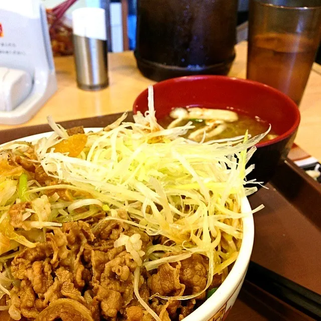 白髪葱牛丼おしんこセット。|かじぃさん