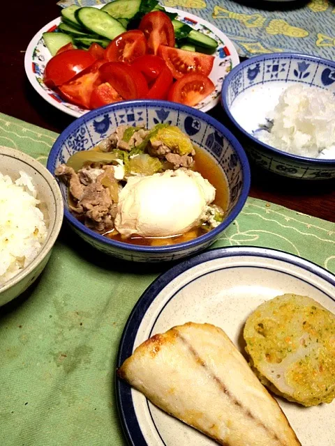 塩鯖 蓮根の海老シンジョ 白菜と豚肉の煮浸し卵入り サラダ|掛谷節子さん