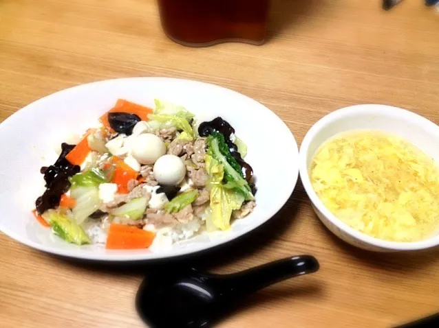 中華丼と卵スープ|和さん