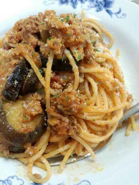 ナスのボロネーゼスパ( Eggplant Spaghetti Bolognese)|Rogerinaさん