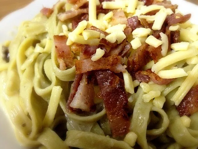 Spinach Fettuccine in Carbonara sauce|Jeremy Khooさん