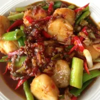 หอยเชลผัดพริกกระเทียม# scallop with thai chilli and spring onion|akkrimaさん