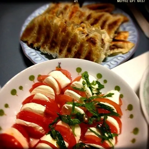 カプレーゼと餃子パーティ|はとまめさん