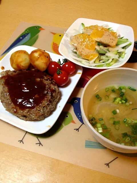 今日の晩ご飯は新玉ザクザク牛肉100%のハンバーグ♡|みちさん