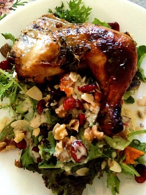 Snapdishの料理写真:Roast chicken with salad of cranberries , almond, walnuts n pumpkin n eggplants|Jenny Leeさん