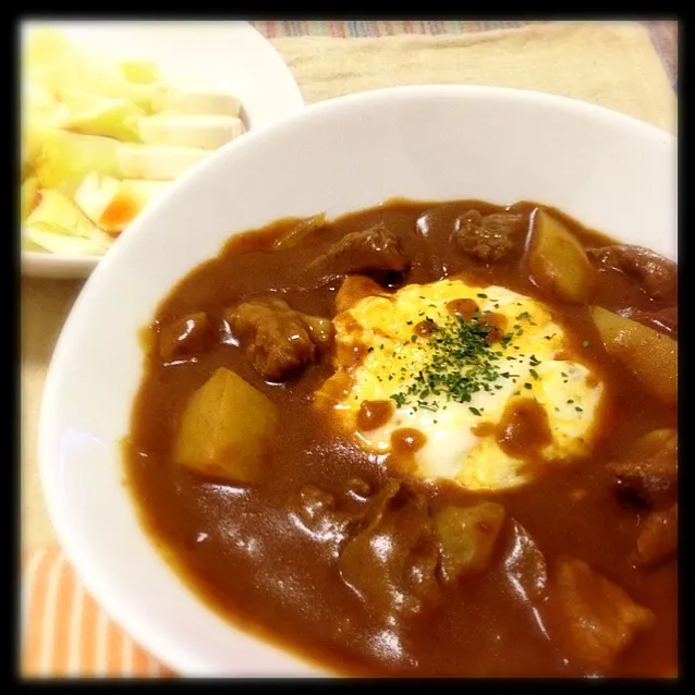 昨日もらった牛スジでオムカレー作ったぁ*\(^o^)/*|ちぇさん