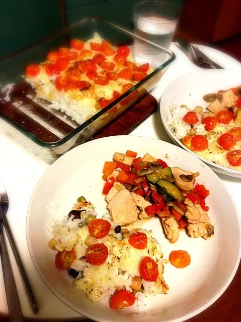 Chicken w/ veggies served with cheese topped rice|Emi Chiba-Smithさん